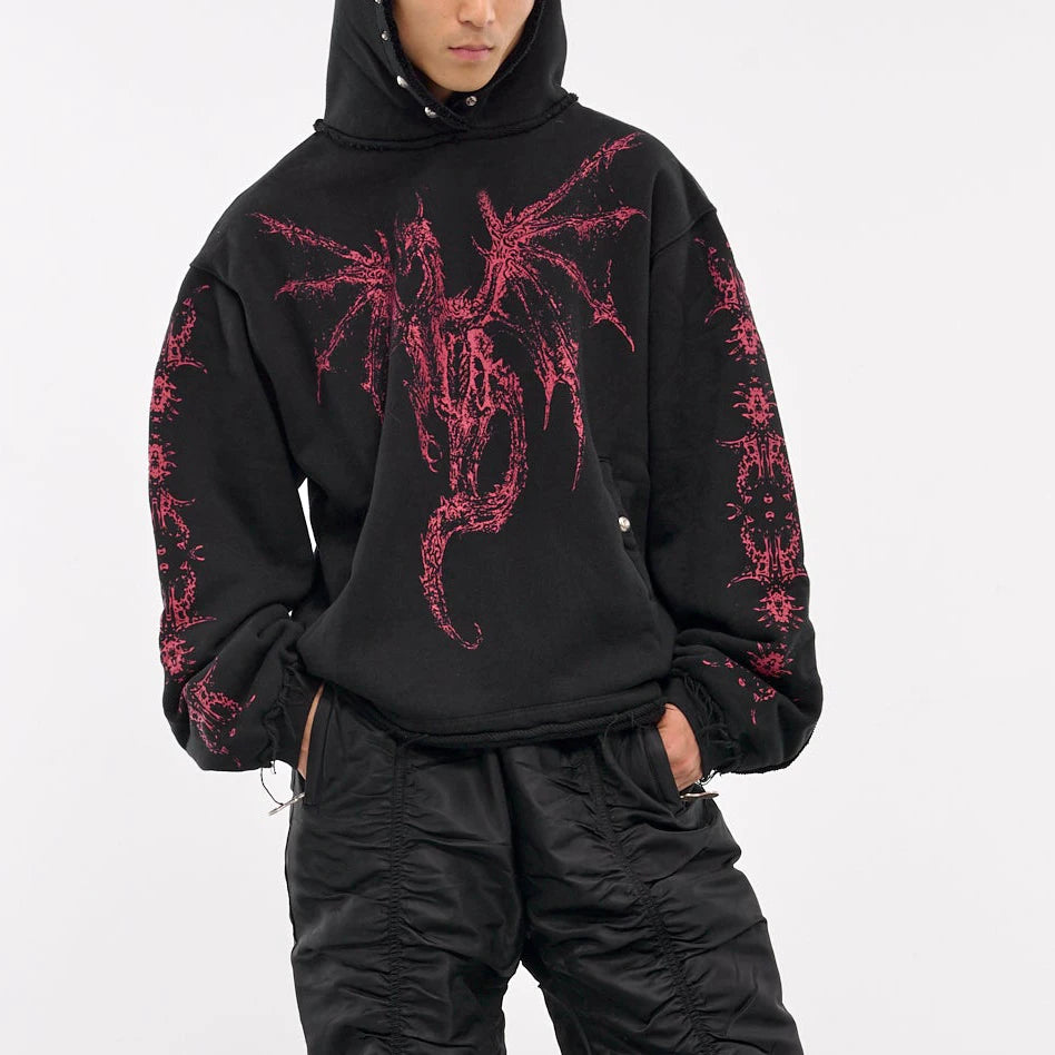 Custom Print 100% Cotton Oversize Drop Shoulder Dtg Print Distressed Hoodie Vintage Wash Hoodie