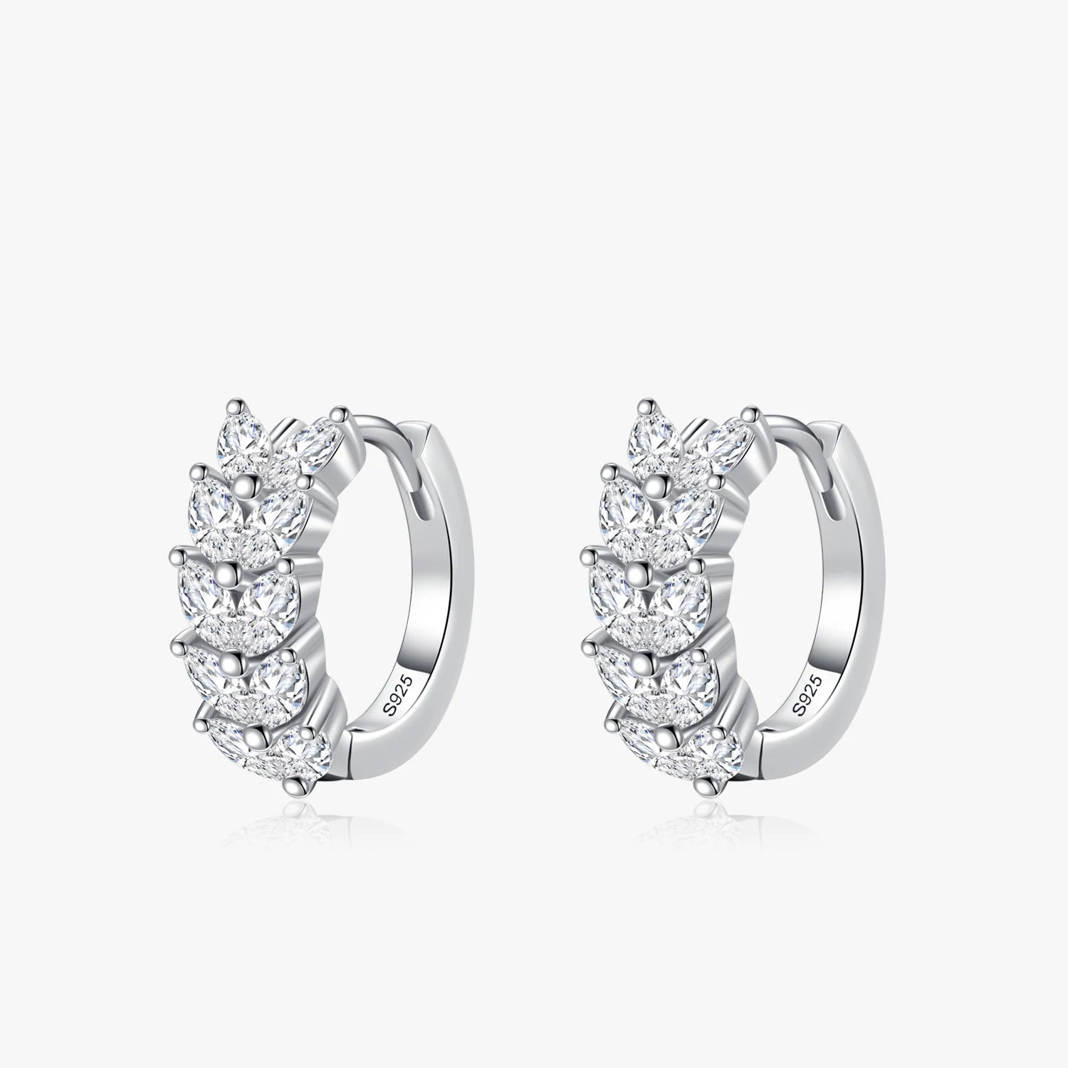 Ailmay Pure 925 Sterling Silver Luxury Lucky Leaves Dazzling CZ Hoop Earrings for Women Exquisite Party Ear Buckles Jewelry Gift
