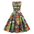 Allover Print Retro Dress 2022 Summer Sleeveless Dresses Vintage Swing Skirt