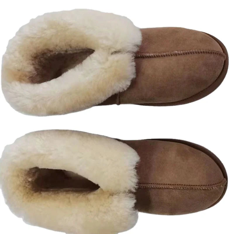 Sample Support Custom Winter Double Face Wool Merino Felt Boot Women Sheepskin Shoe Warm Fluffy Breathable Ladies' Fur Slipper
