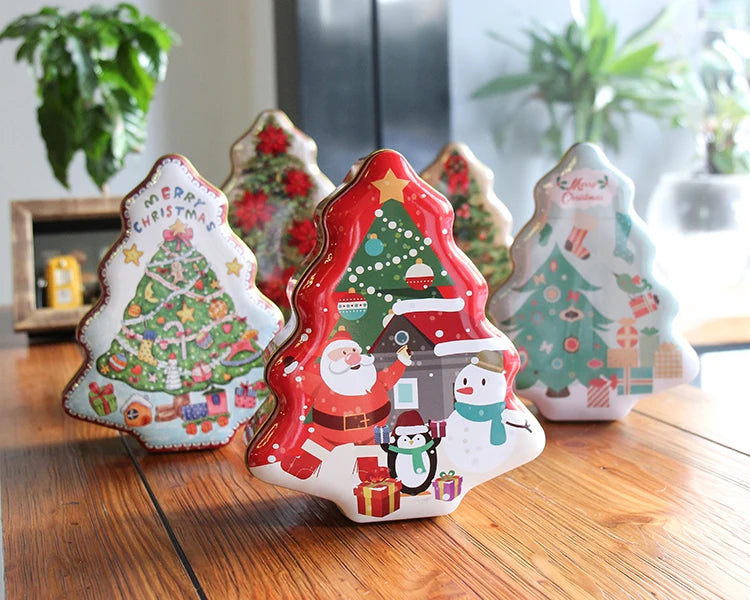 Chinese Factory Custom Design Christmas Tree Shaped Decoration Ornament Cookie Candy Chocolate Packaging Metal Tin Box
