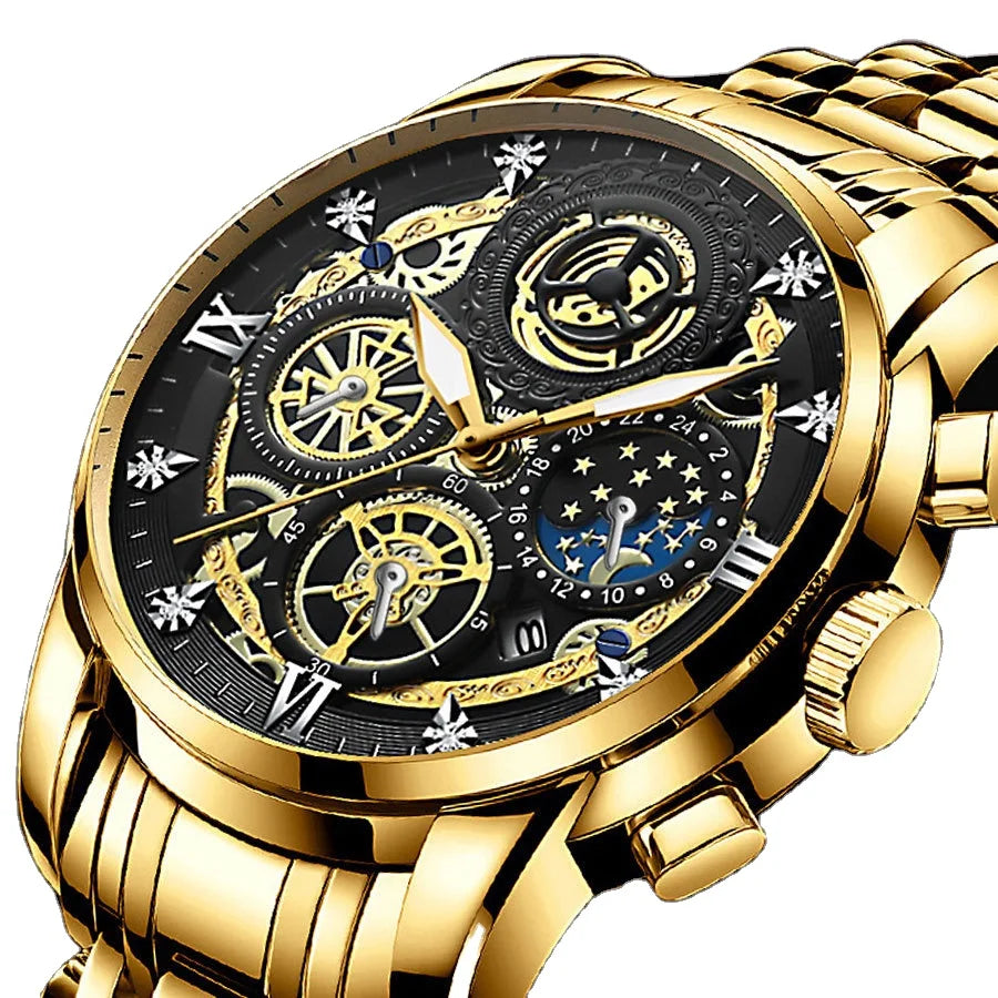 2022 BINBOND 4010 Gold Watches Men's Luxury Top New Quartz Wristwatch Date Fashion Sport Business Luminous Watch Male Clock