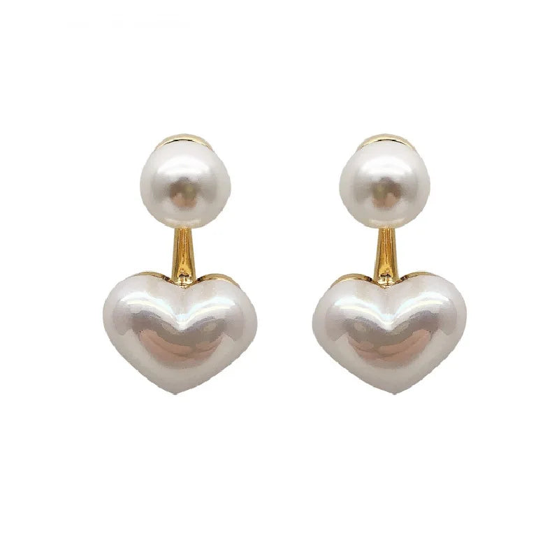 Alloy Simple Love Pearl Heart Shaped Earrings for Girls Cute Tempered Jewelry