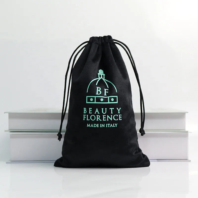 Custom Screen Printed Black Velvet Drawstring Watch and Camera Dust Bag Recyclable and Fashionable