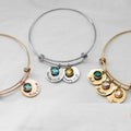DIY Engrave Birthday Gifts Stainless Steel Expandable Wire Bangle Bracelets Personalized Name 12 Birthstone Charm Bracelet