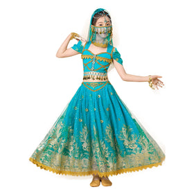 Children Cosplay Aladdin Princess Jasmine Indian Bollywood Dancing Performance Clothing Outfit