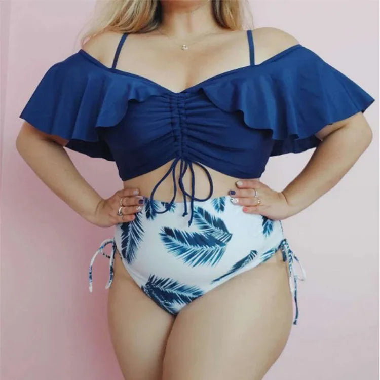2021 European and American New Bikini Plus Size Split Print Swimsuit