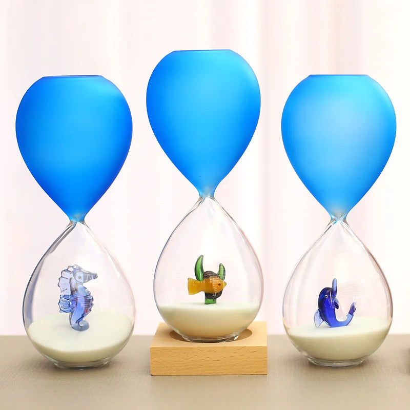Modern Design 15 Minute Hourglass Timer Ocean Color Sand Clock Personalized Wood Base Glass Sand Hourglass for Home Decor