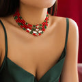 Trendy Multi Layer Crystal Beads Christmas Tree Snowflake Choker Necklace Polymer Clay Beads Initial Letter Necklace for Gift