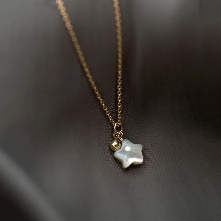 18K Gold Plating Pure 925 Sterling Silver Phantom White butterfly Shell North Star Pendant Necklace for Women Girls Jewelry