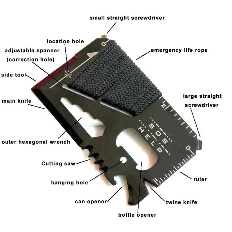 14 In1 EDC Credit Card Multifunction Pocket Hunting Knife Outdoor Sports Camping Hiking SOS Survival Rescue Emergency Tools