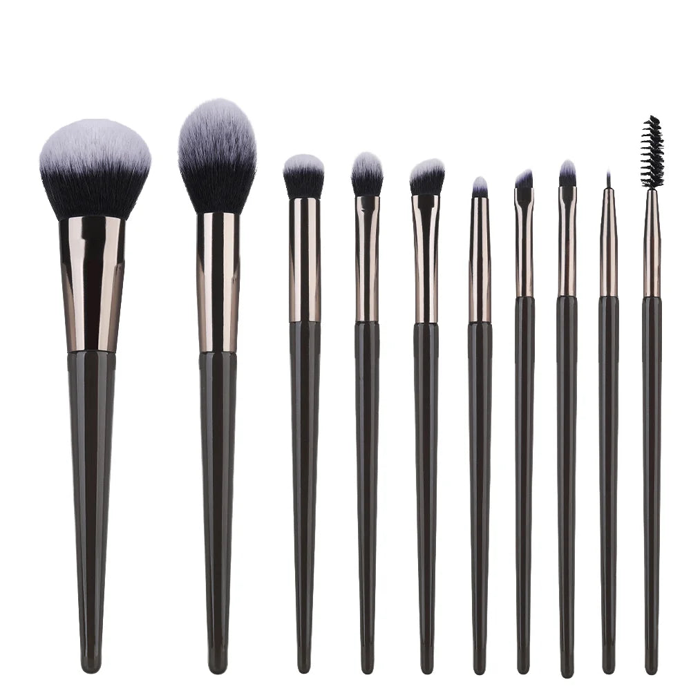10pc Wood Handle Synthetic Hair Foundation Loose Power Cosmetic Brushes Face Contour Blusher Nose Powder Makeup Brush Set MegaBDM