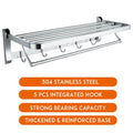 Bathroom Shelf Accessories 304 Stainless Steel Modern Wall-Mounted Foldable Towel Rack with Hooks for Hotel & Home Use