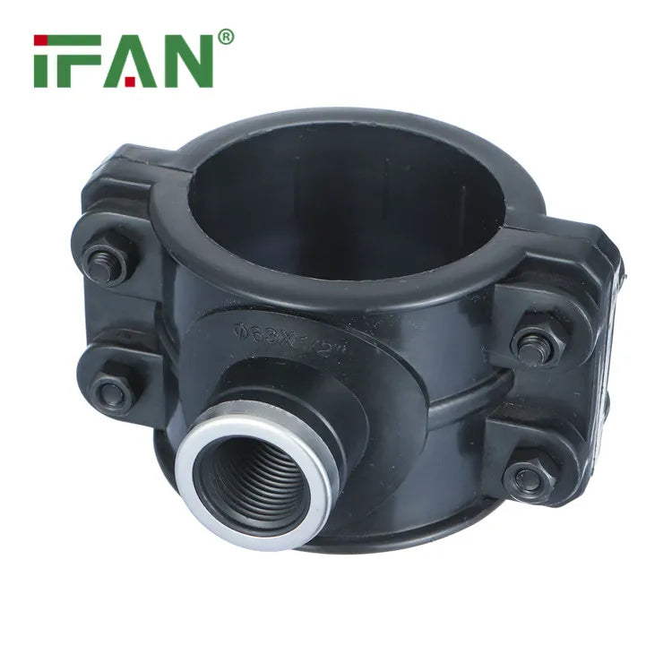 IFAN HDPE Plastics Factory Wholesale 25-32mm PP Saddle Clamps with Compression Fitting for HDPE Pipe and Fittings Compastion