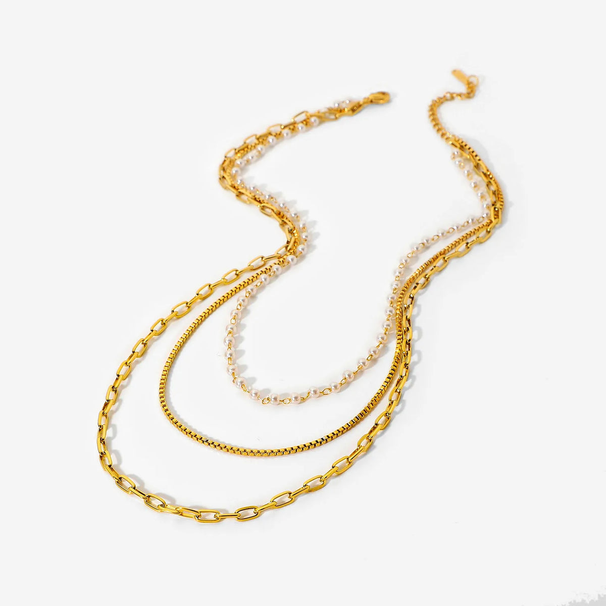 18k Gold Multi Layer Necklace Pearl Collar Summer Beach Stainless Steel Link Chain Choker Necklace MegaBDM