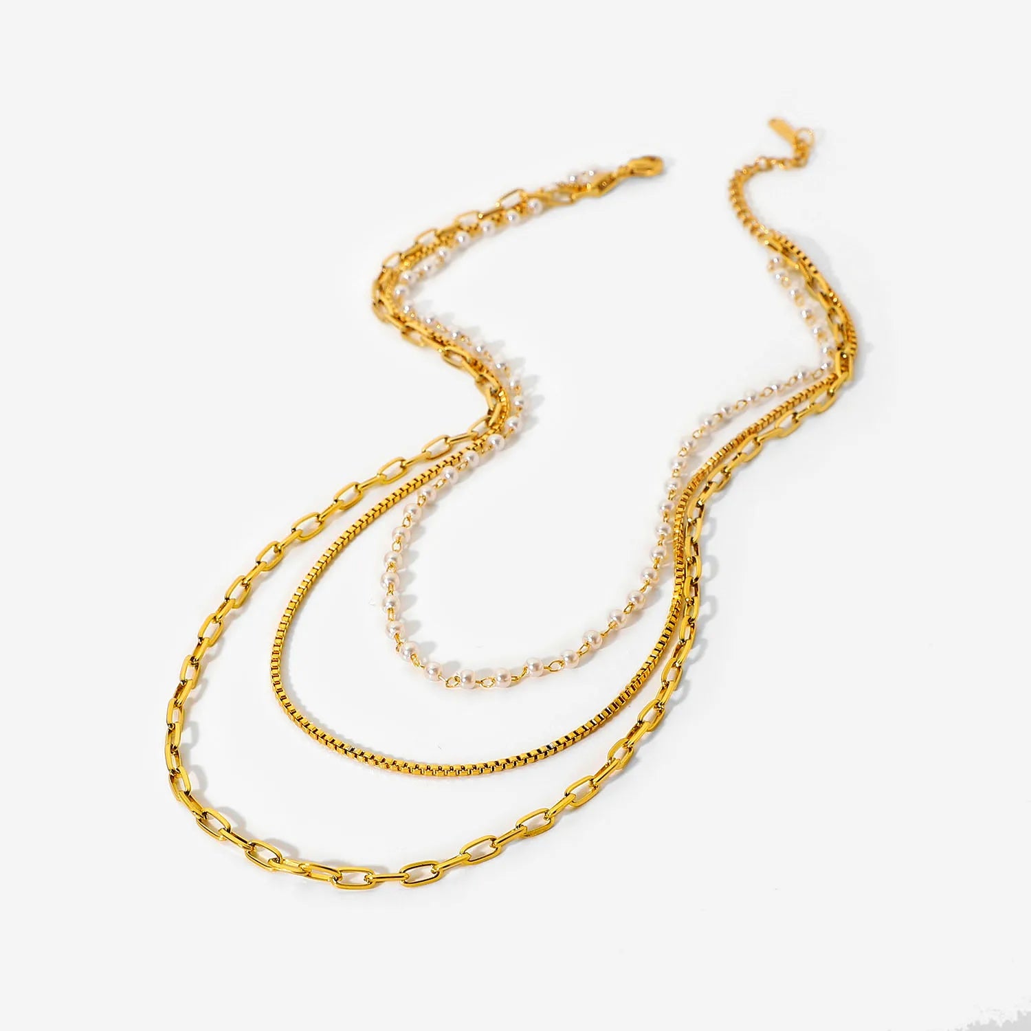 18k Gold Multi Layer Necklace Pearl Collar Summer Beach Stainless Steel Link Chain Choker Necklace