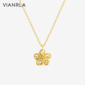 VIANRLA 925 Sterling Silver 18k Gold Flower Pendant Chain Rectangular Necklace Drop Shipping