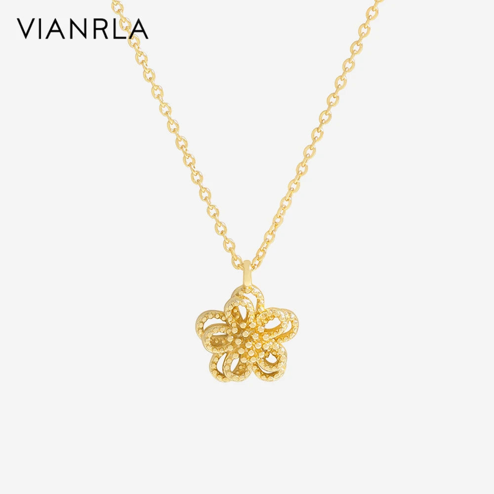 VIANRLA 925 Sterling Silver 18k Gold Flower Pendant Chain Rectangular Necklace Drop Shipping