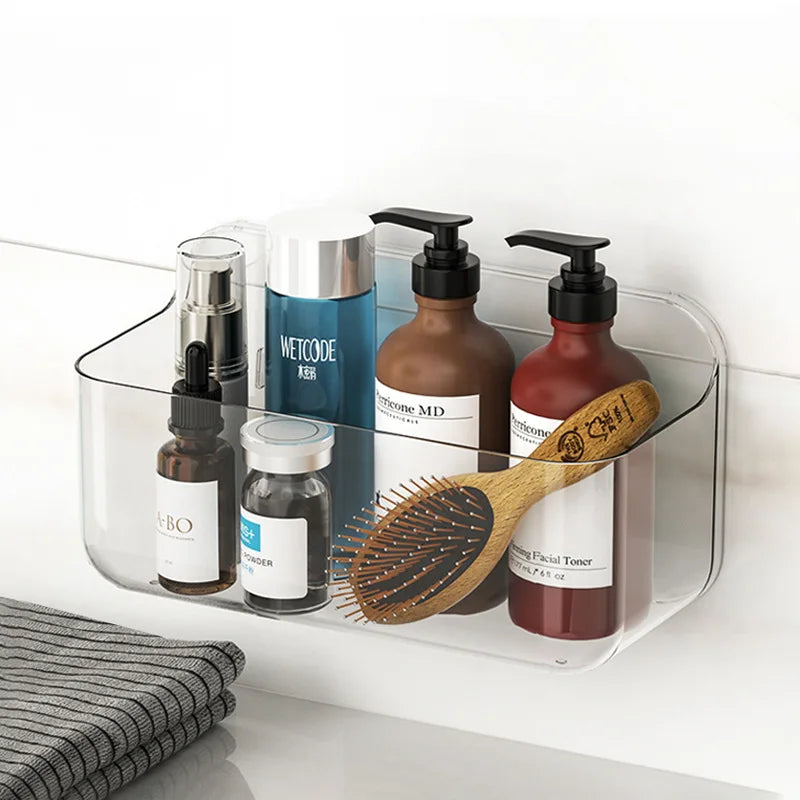 Bathroom Wall Mounted Transparent Acrylic Corner Shower Caddy Organizer Shelf  Holder Non-Folding Shower Organizer
