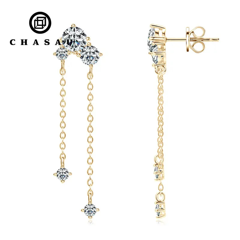 Engagement Jewelry Tassel Drop Stud Earrings Moissanite 2.5mm-5mm D Color 925 Sterling Silver Earrings for Women Valentine Gift