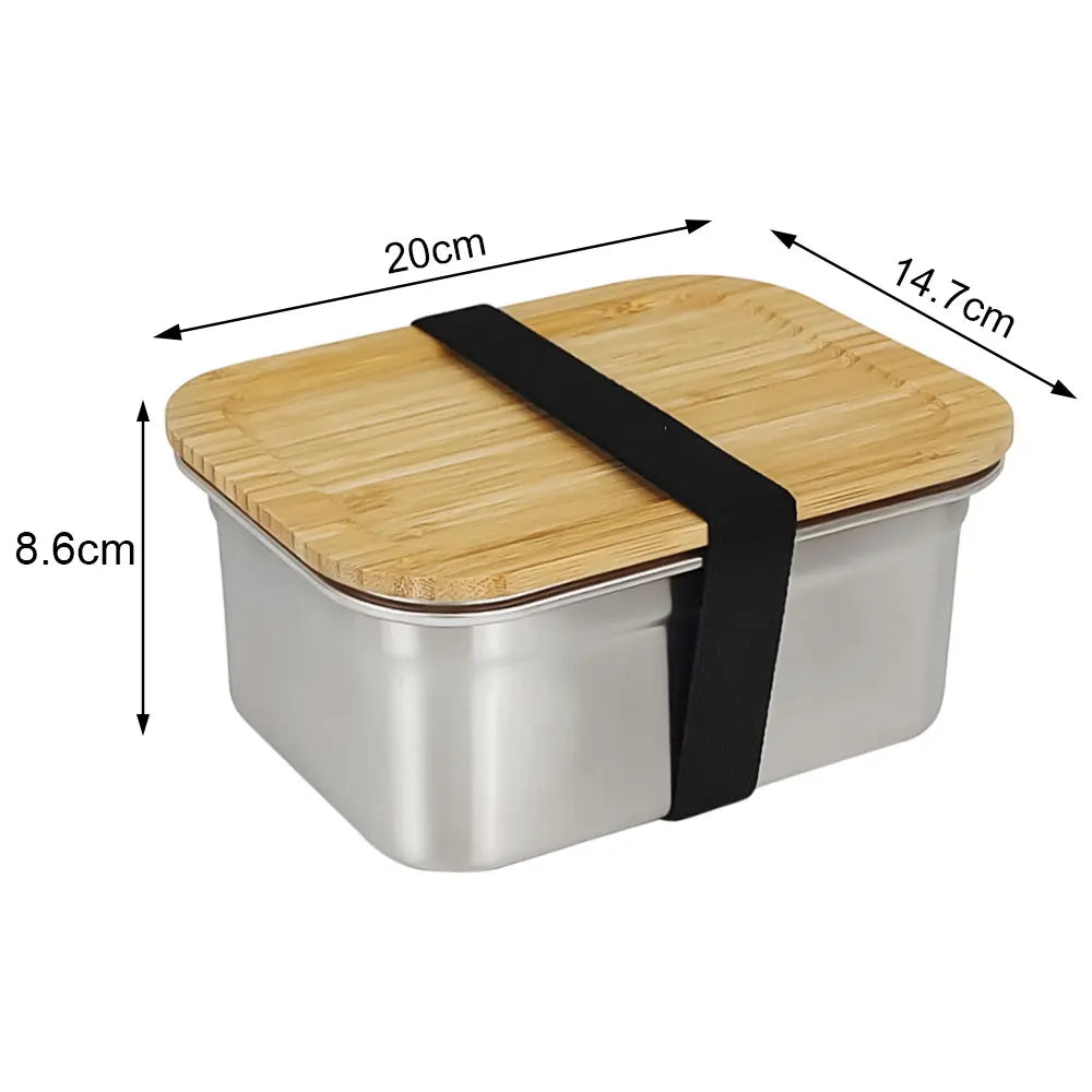 Stainless Steel Bento Box for Kids Adults with Bamboo Lid Resistant Microwave Safe Food Containers Wooden Bento Box with Banding