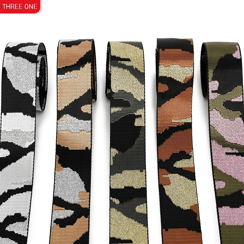 38mm Nylon Jacquard Ribbon Gold and Silver Thread Jacquard Belt 3.8cm Camouflage Strap Bag Wide Strap Jacquard Web