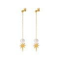 Vintage Titanium Steel 18K Gold Plated Long Tassel Pearls Stars Charms Women Earrings Tarnish Free Jewelry