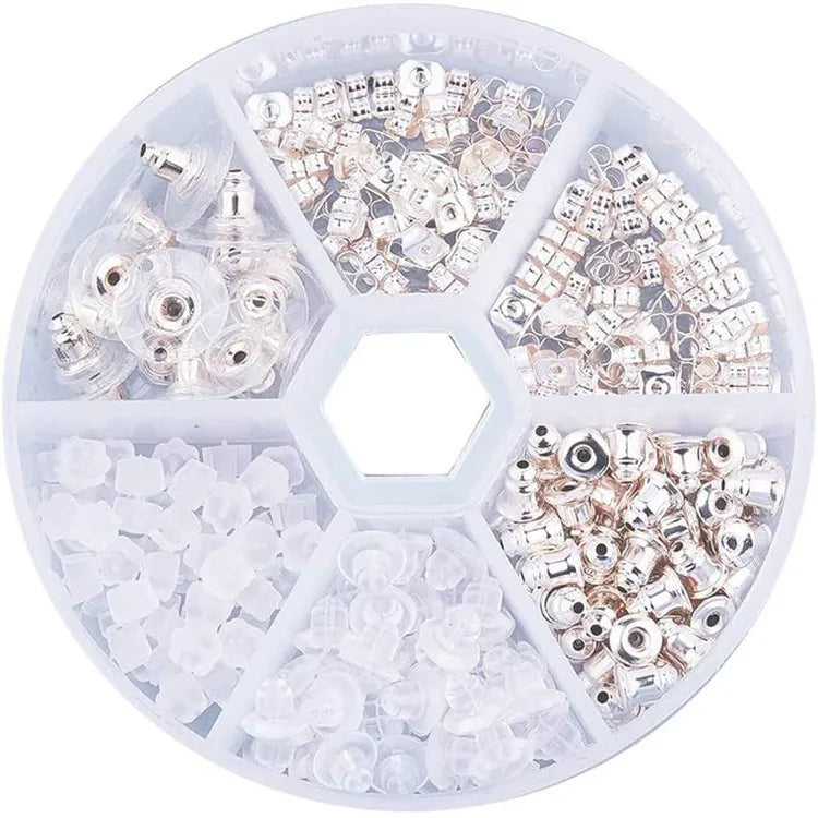 Mixed Five Models DIY Jewelry Accessory Set Fashion Earring Backers Silicon Stoppers Silver & Gold Components