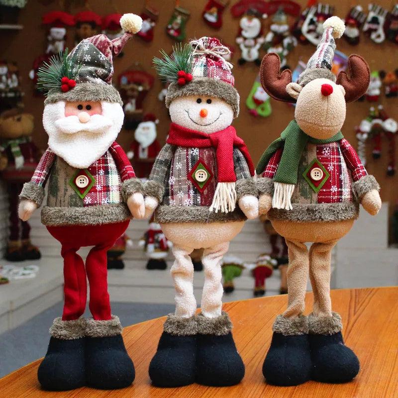 DREA Christmas Ornament Long Legs Santa Snowman Reindeer Doll Sitting Table Decorations