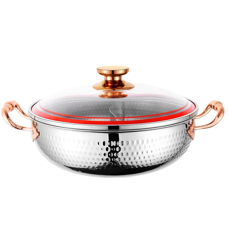 Hot Sale Rose Gold Hammer Pattern Soup Pot Multi-functional 304 Stainless Steel Catering Hammered Hot Pot Cooking Pots With Lid