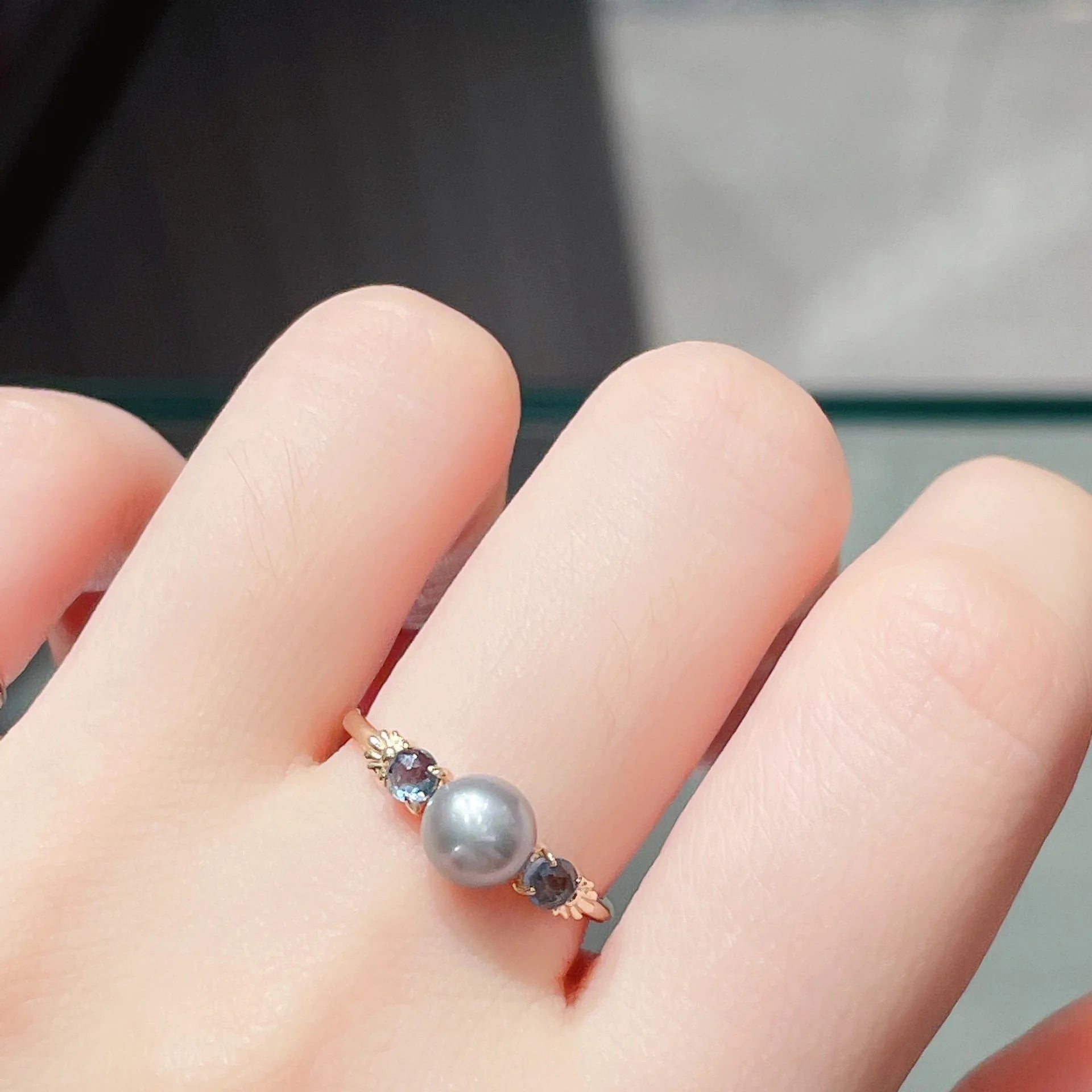 High Quality Design Simple Rings Women's Sterling Silver Cz Vintage Grey Fresh Water Natural Pearl Open Ring