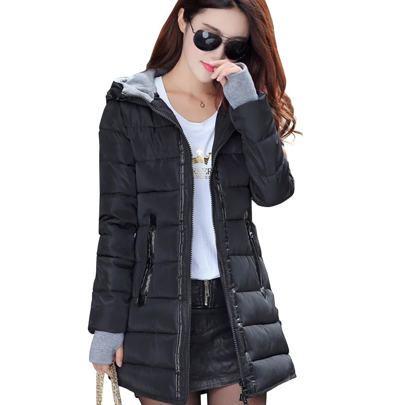 Women Winter Hooded Warm Coat Plus Size Candy Color Padded Jacket Female Long Parka Womens Wadded