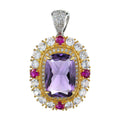 Noble Rhodium Gold Plated 925 Sterling Silver Natural Amethyst Pendant for Women Vintage Style Fine Jewelry for Party Occasions
