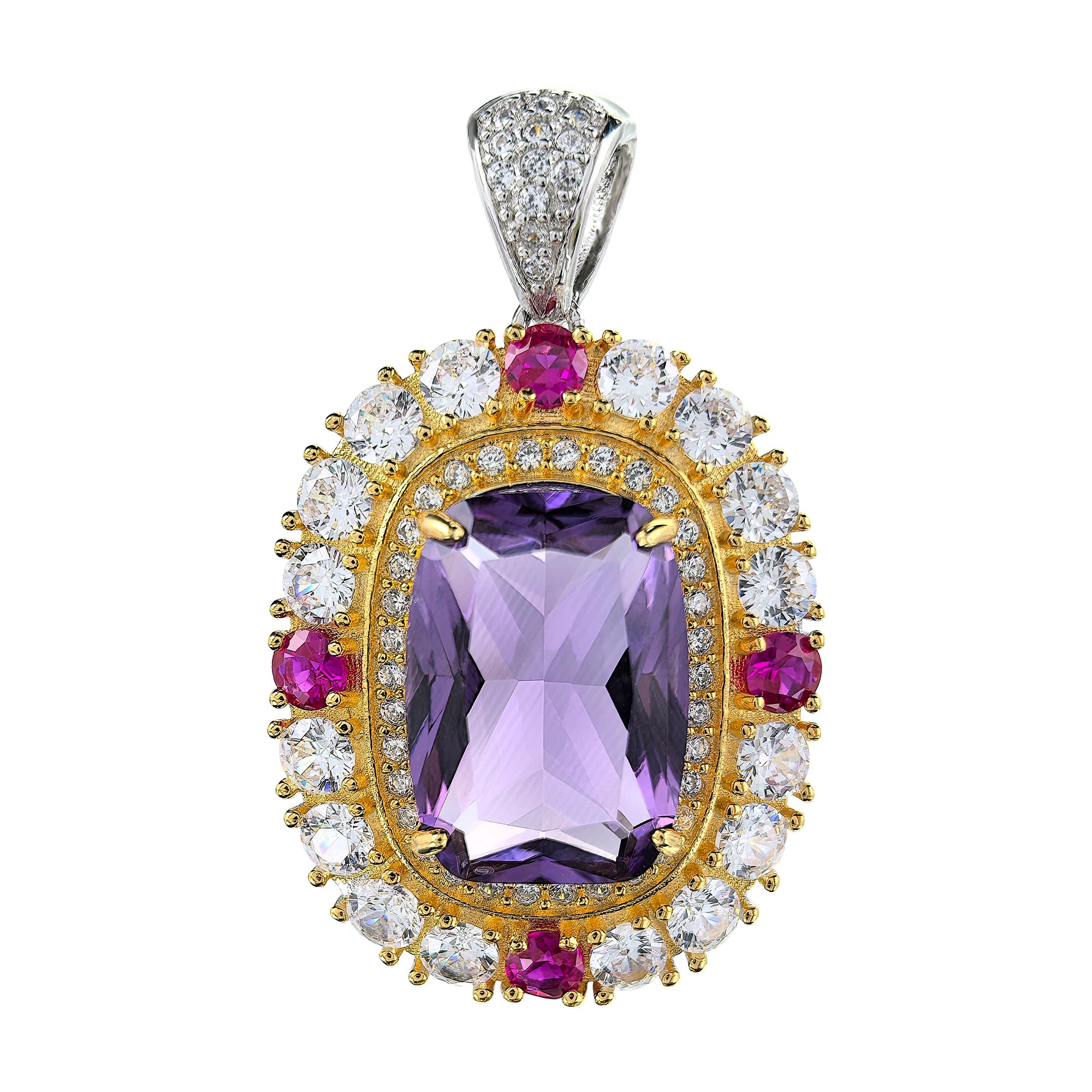 Noble Rhodium Gold Plated 925 Sterling Silver Natural Amethyst Pendant for Women Vintage Style Fine Jewelry for Party Occasions