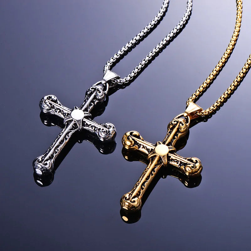 Wholesale Cross Charms Pendant Accessories Stainless Steel Cross Pendant Necklace Gold Plated Hollow Out Cross Necklace