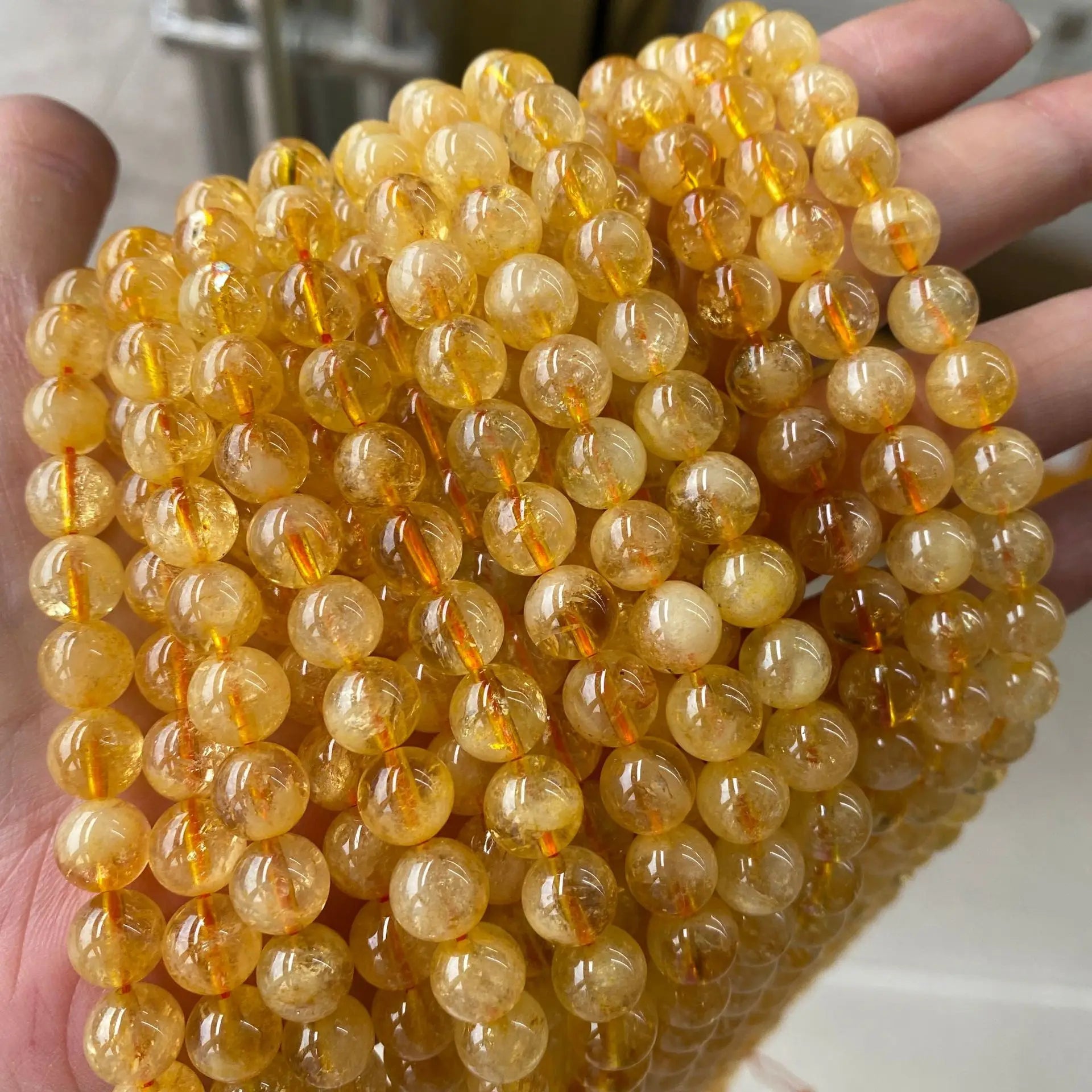 100% Natural Citrine Stone Gemstone Round Loose Beads Crystal Energy Necklace Bracelet DIY Healing Power for Jewelry Making