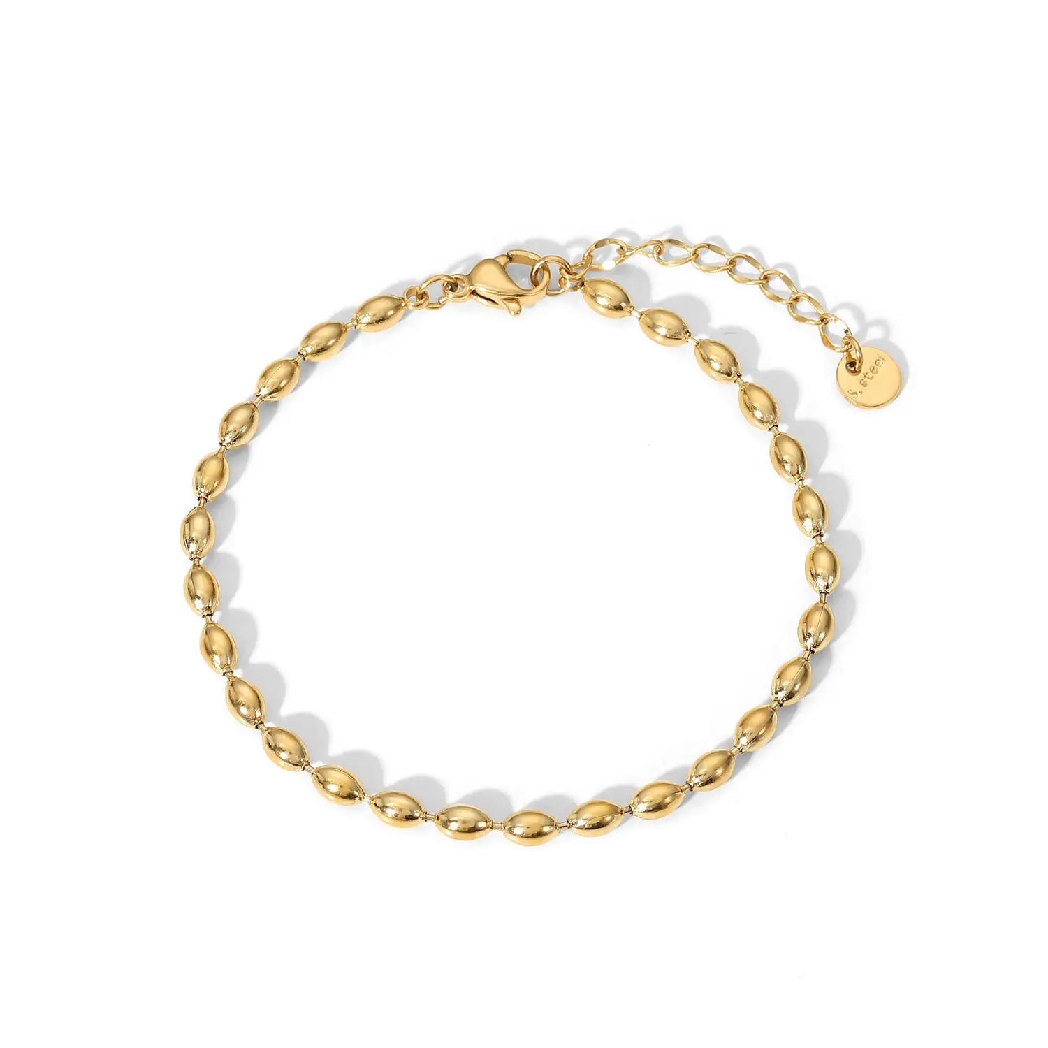 Fine Jewelry Trendy Stainless Steel Oval Beads PVD 18K Gold Plated Jewelry INS Charm Bracelet for Women