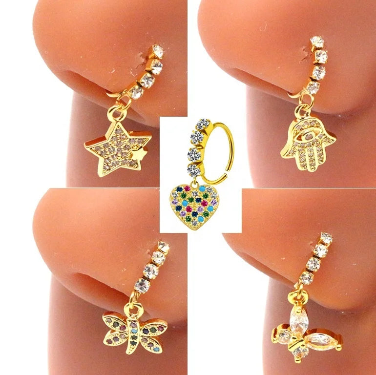 Gaby New Designs Nose Hoops Stainless Steel Hoop Nose Rings Bulk for Women Piercing Dangling Nose Hoop Wholesale Body Jewelry
