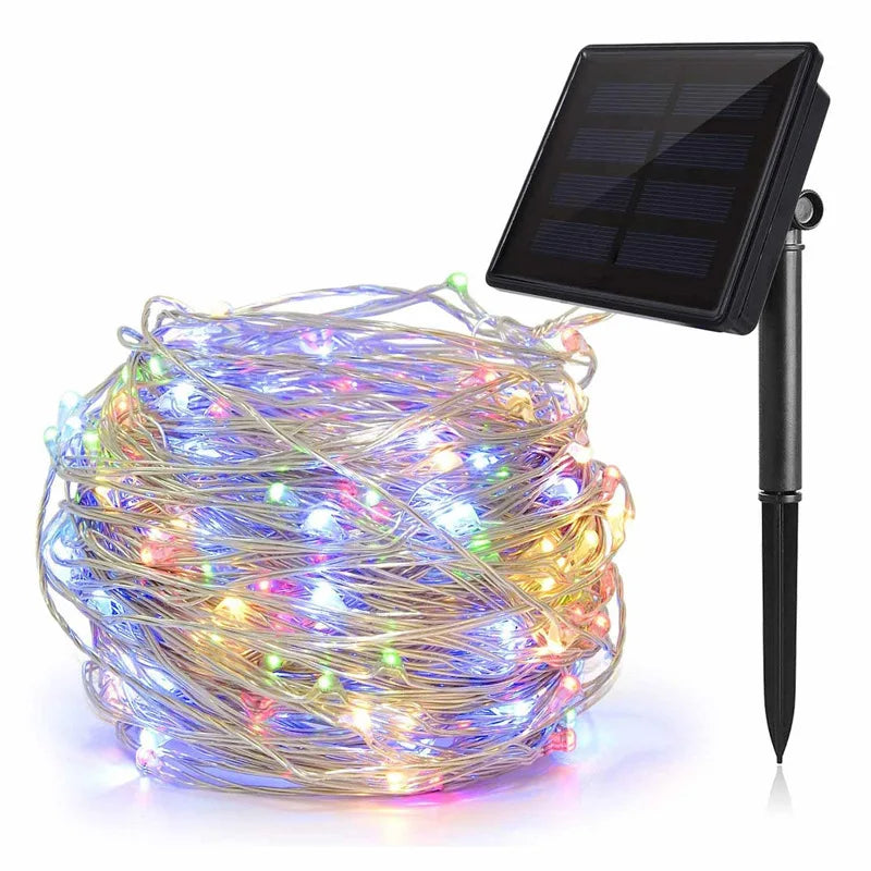 Outdoor Solar String Lights 10 Meters 8 Light Modes Waterproof Copper Wire Lamp String for Garden Christmas Party