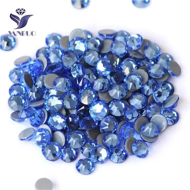 YANRUO Glass Light Sapphire Flat Back Strass Rhinestones Bulk Hotfix Rhinestone Cristal