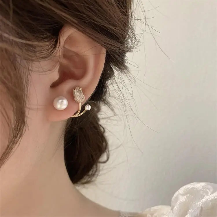 Wholesale Trendy Luxury Brass Tulip Pearl Earrings for Women-Wedding & Party Gift