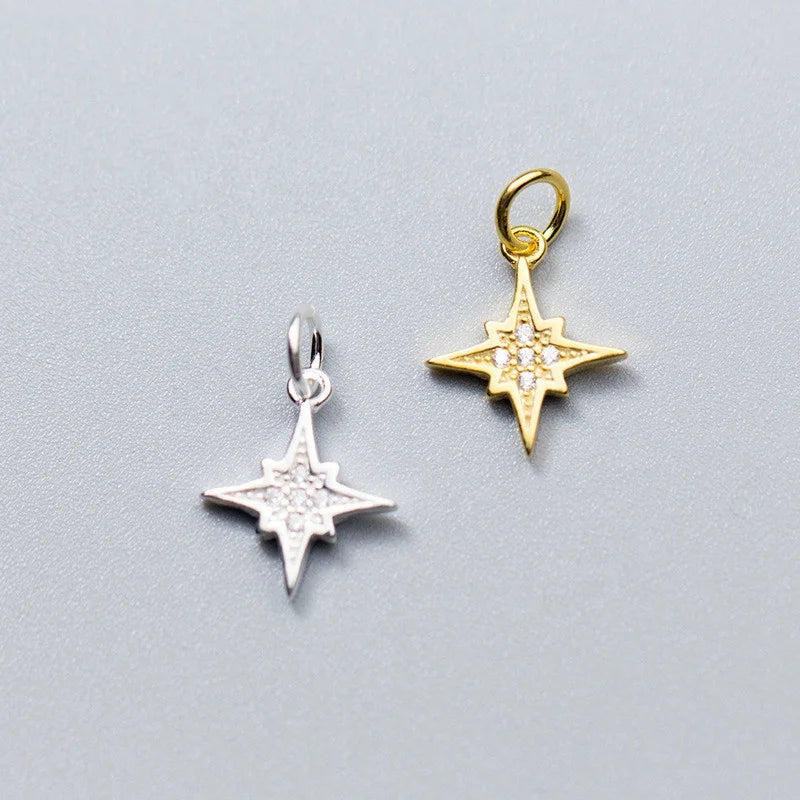 Hot Sales 925 Sterling Silver Gold Plated Zircon Lucky Star Pendants & Charms for Fashion Jewelry Making