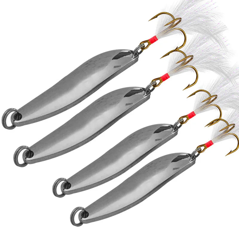 Metal Spinner Spoon Fishing Bass Lures Hard Baits Sequin Noise Paillette Feather Treble Hook Fish Tackle
