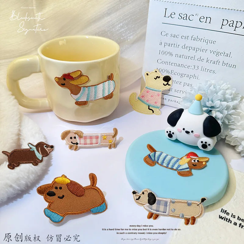 Large Collection Self Sticker Cute Sausage Dog Cat Patches for Hat Clothing Decoration