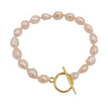 100% Nature Freshwater Pearl Bracelet 7 mm Long Baroque Shape available in Nature White pinkpurpleblack Colorsgold Clasp