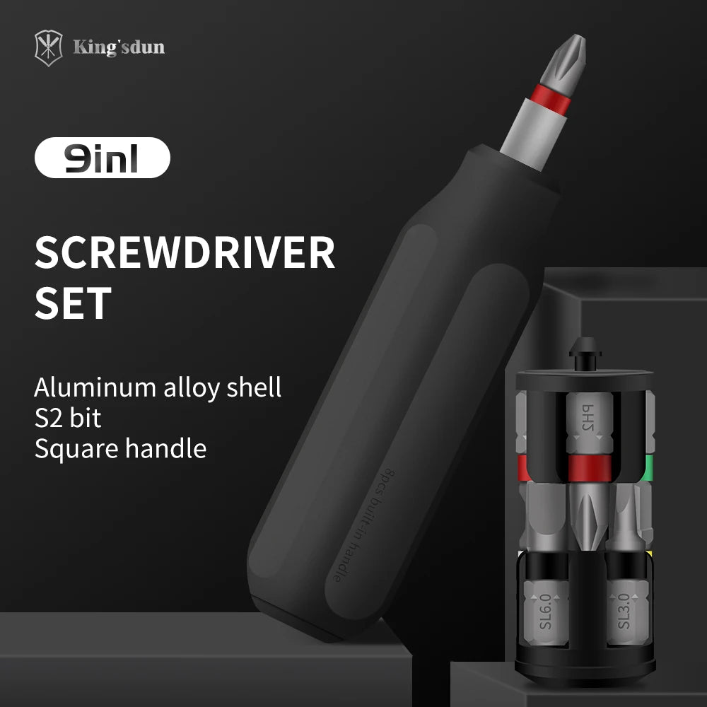 KS-840061 9-in-1 Industrial Grade Steel Handle Impact Screwdriver Set Professional Phone & Computer Repair Kit by Kingsdun
