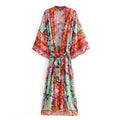 Rayon Print Cardigan Boho Loose Doll Sleeve Beach Swim Cover up