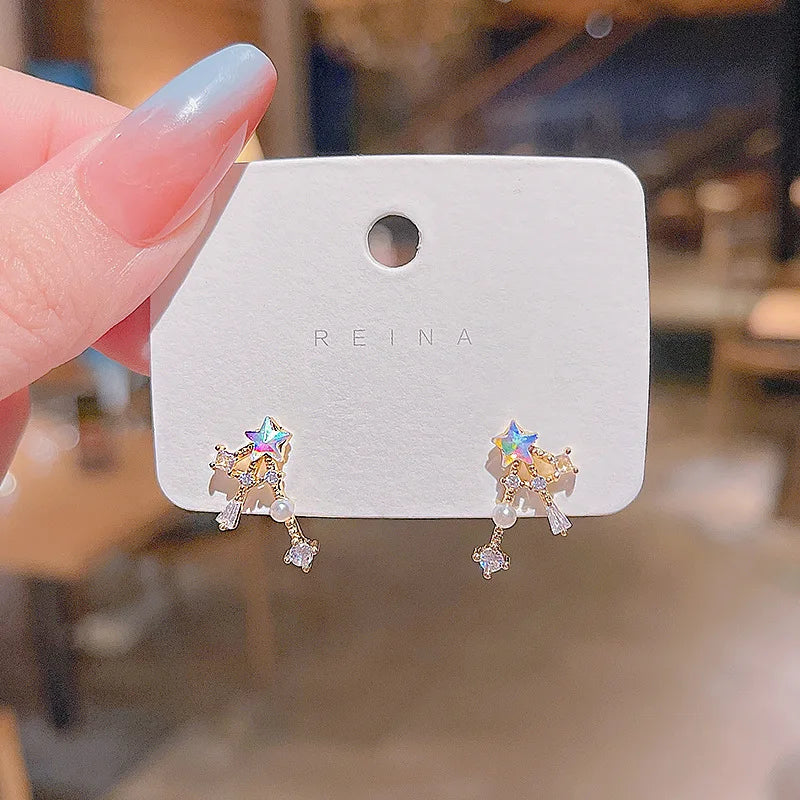 S925 Silver Pin Exquisite Micro-inlaid Zircon Star Shiny Earring Earrings Korean Temperament Shiny Stud Earrings