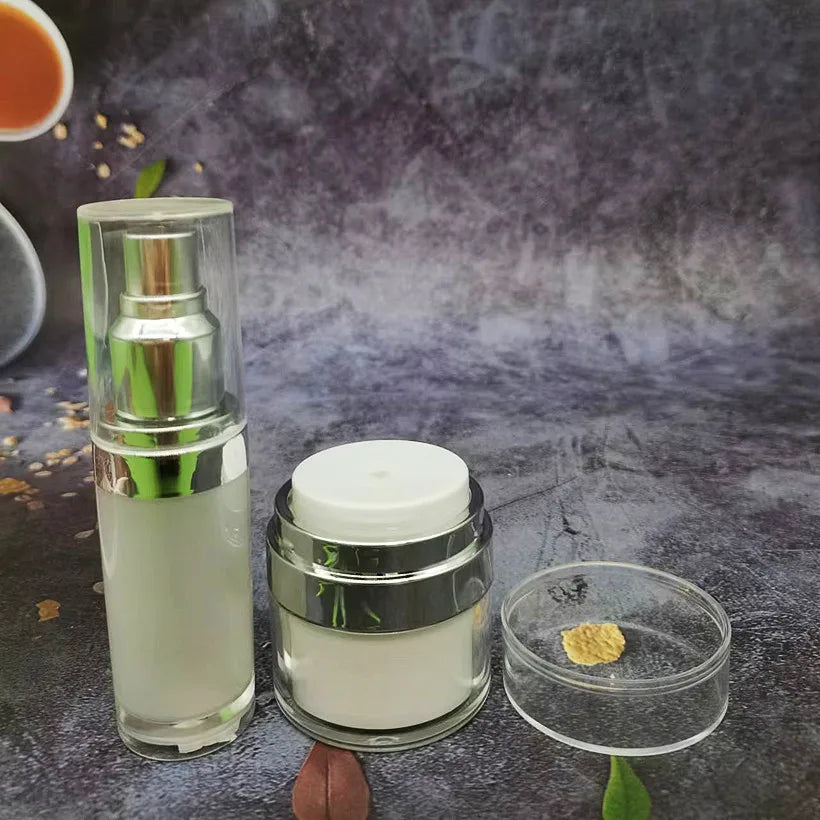 Hot Sale 15ml 30ml 50ml Acrylic Vacuum Cream Jar Box White Gradient Color Custom 30ml Push Type Cream Sub-bottling Packaging