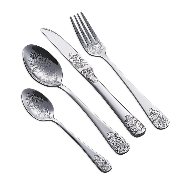 Royal Flower Design Stainless Steel 18/10 Classic Flatware Mirror Polished Laser Customized Printing Back to School Cutlery Set